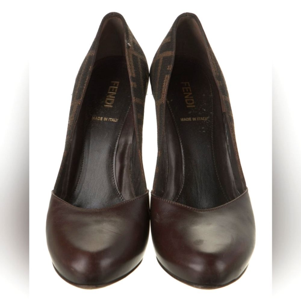 Fendi Brown Leather and Monogram Pumps
